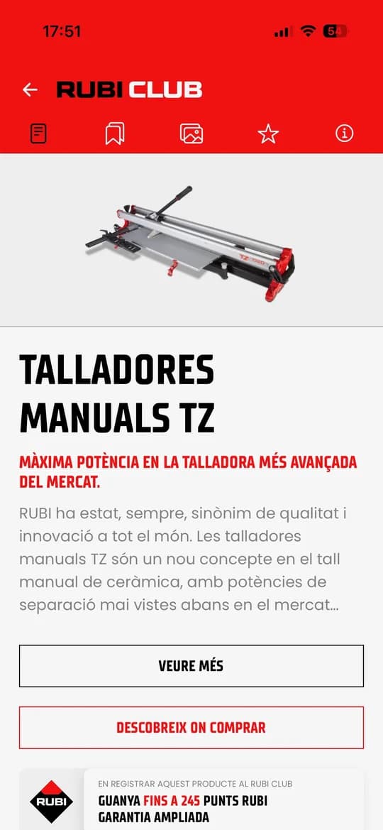 App Club RUBI: gamma de producte amb punts de fidelització