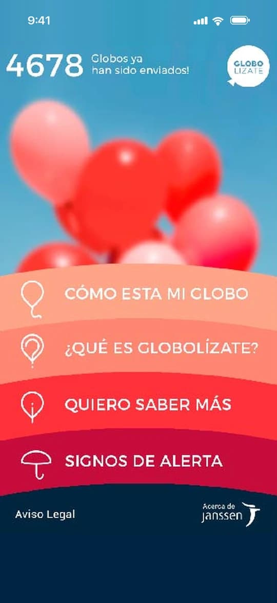 App Globolízate: menú principal de l'app solidària contra el càncer
