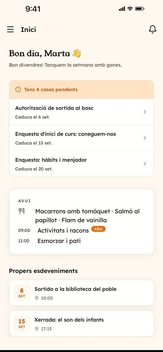 App de Lyncat Niu per a famílies: pantalla d'inici